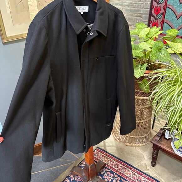 Calvin Klein Wool Blend, Black Overcoat Winter Jacket w/ Quilted Lining size L - Picture 4 of 11